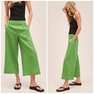 Mango 100% Linen Culottes Pants Wide Leg New